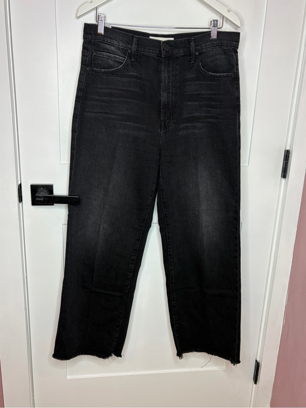 MOTHER “Sorcery” embroidered black denim.  Frayed hem size 29